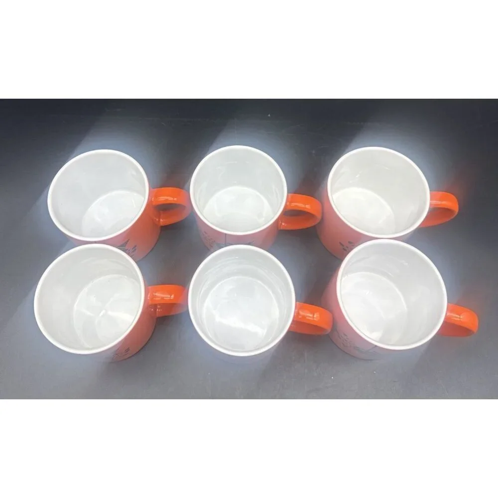 Crate & Barrel Orange Black Spider Ceramic Halloween Mugs 6oz Set‎ Of 6